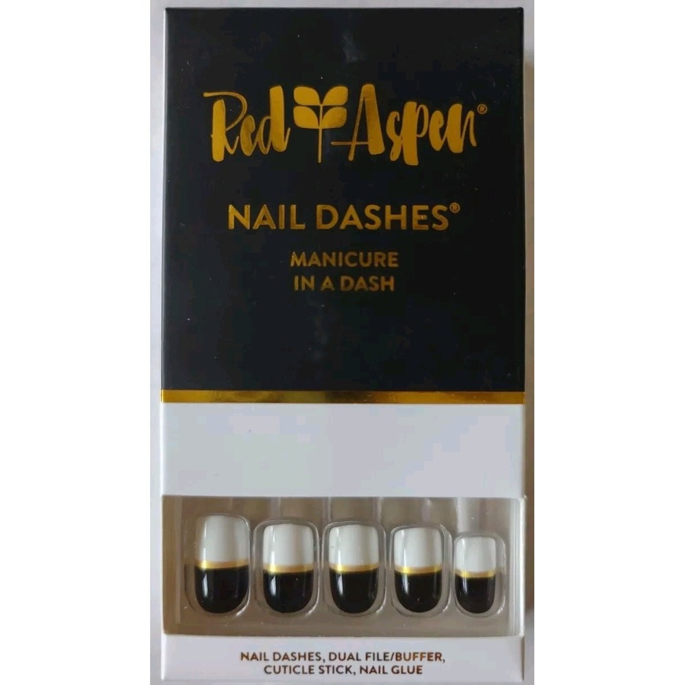 Red Aspen Nail Dashes- Crescendo Kelsey NEW Black and White Pop on Manicure